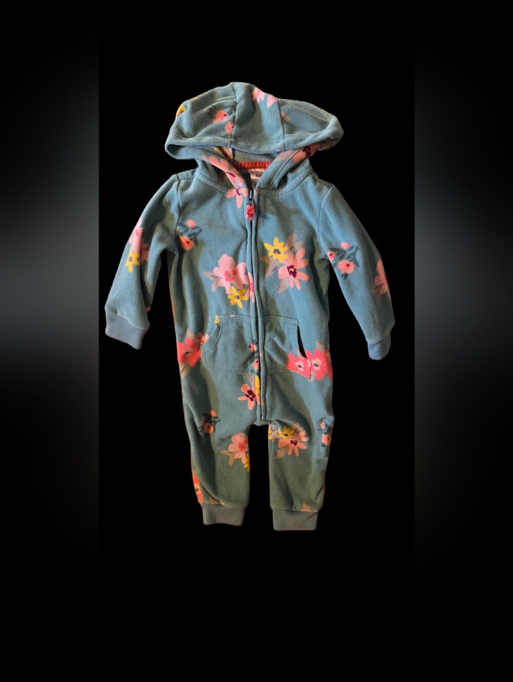 Baby Teal Floral Hooded Fleece One-Piece 9mo Carter's